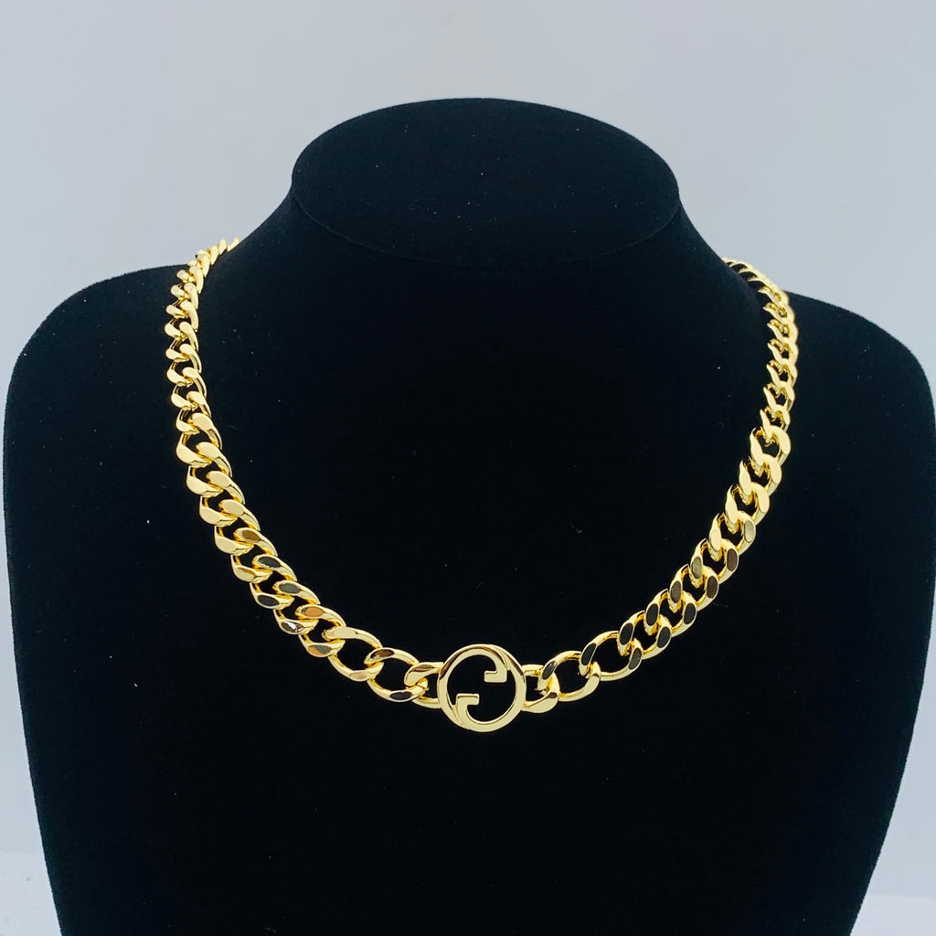 Cuban Link Double Ring Logo Jewelry Set
