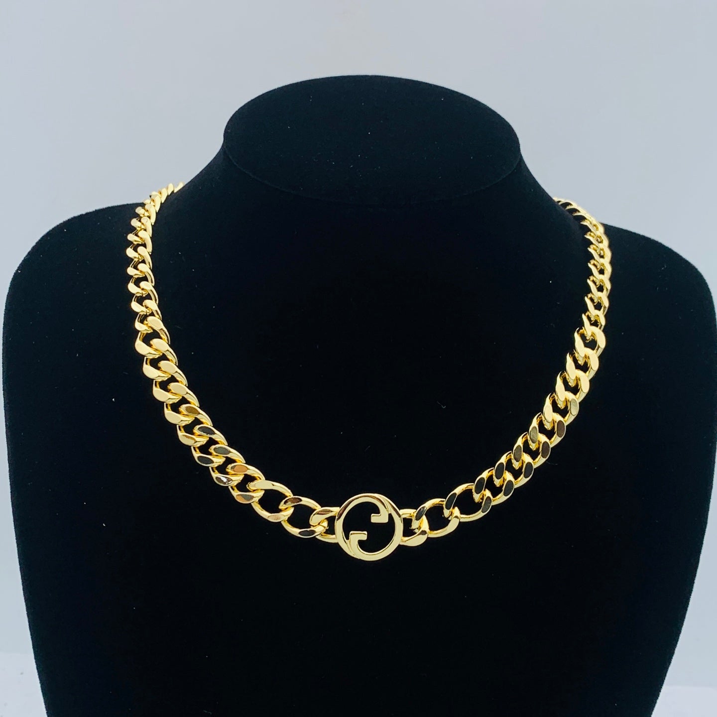 Cuban Link Double Ring Logo Jewelry Set