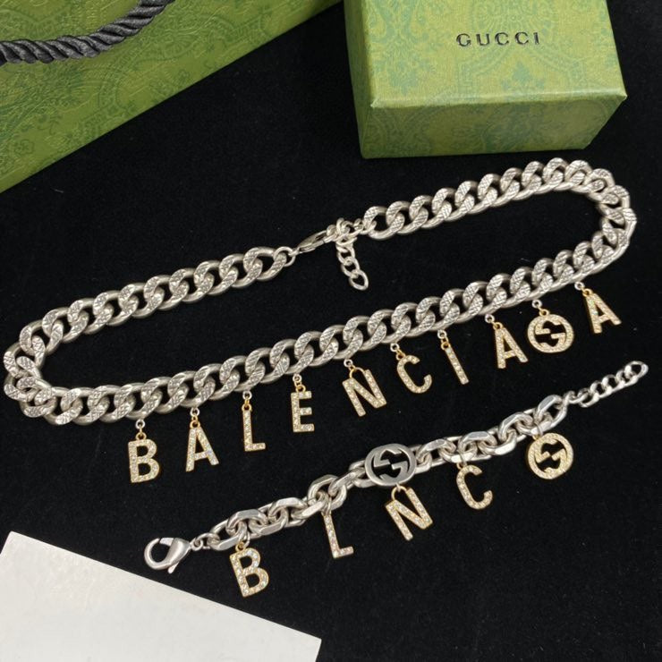 Silver Cuban Link Letter Dangle Chain Set