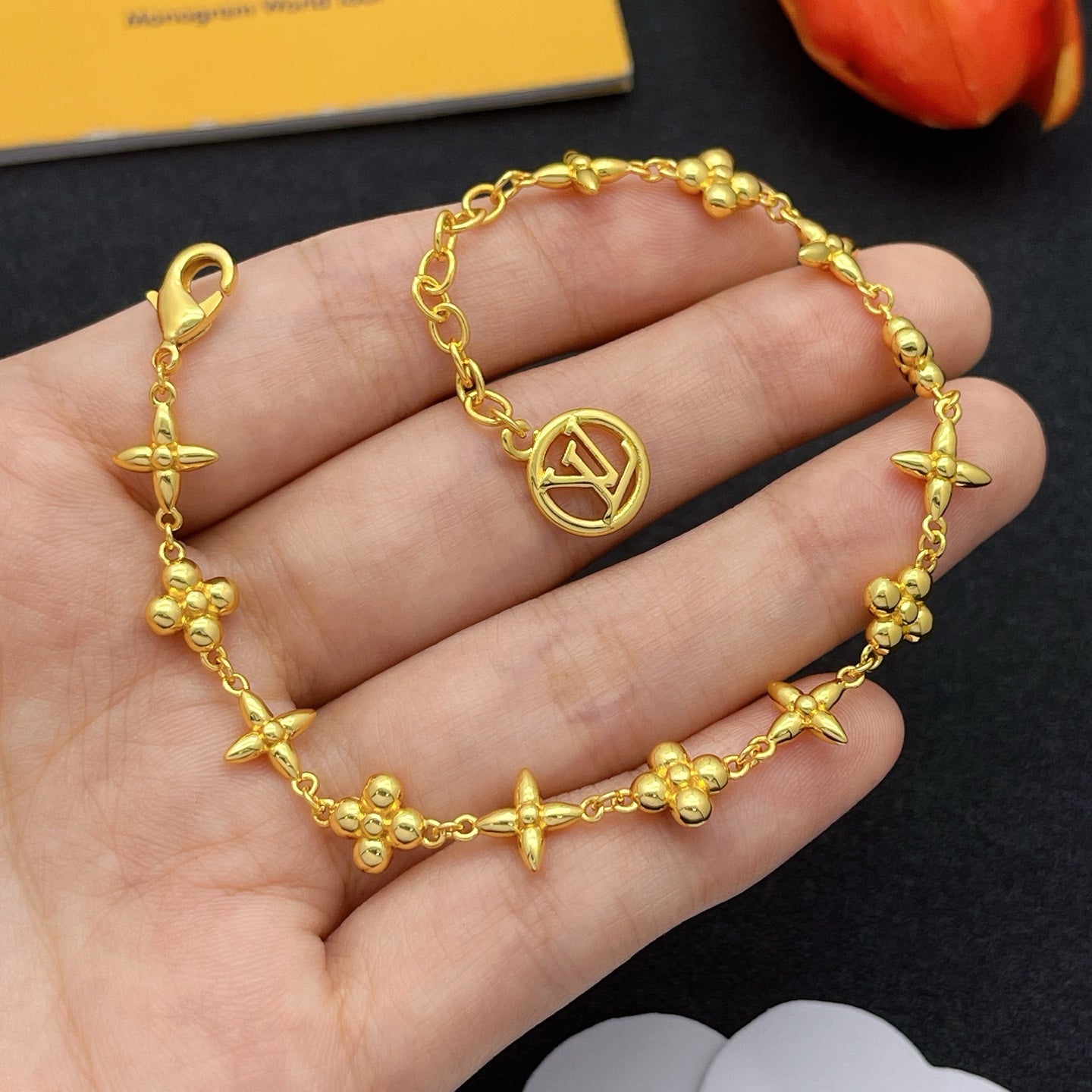Floral Station Chain Necklace & Bracelet Set