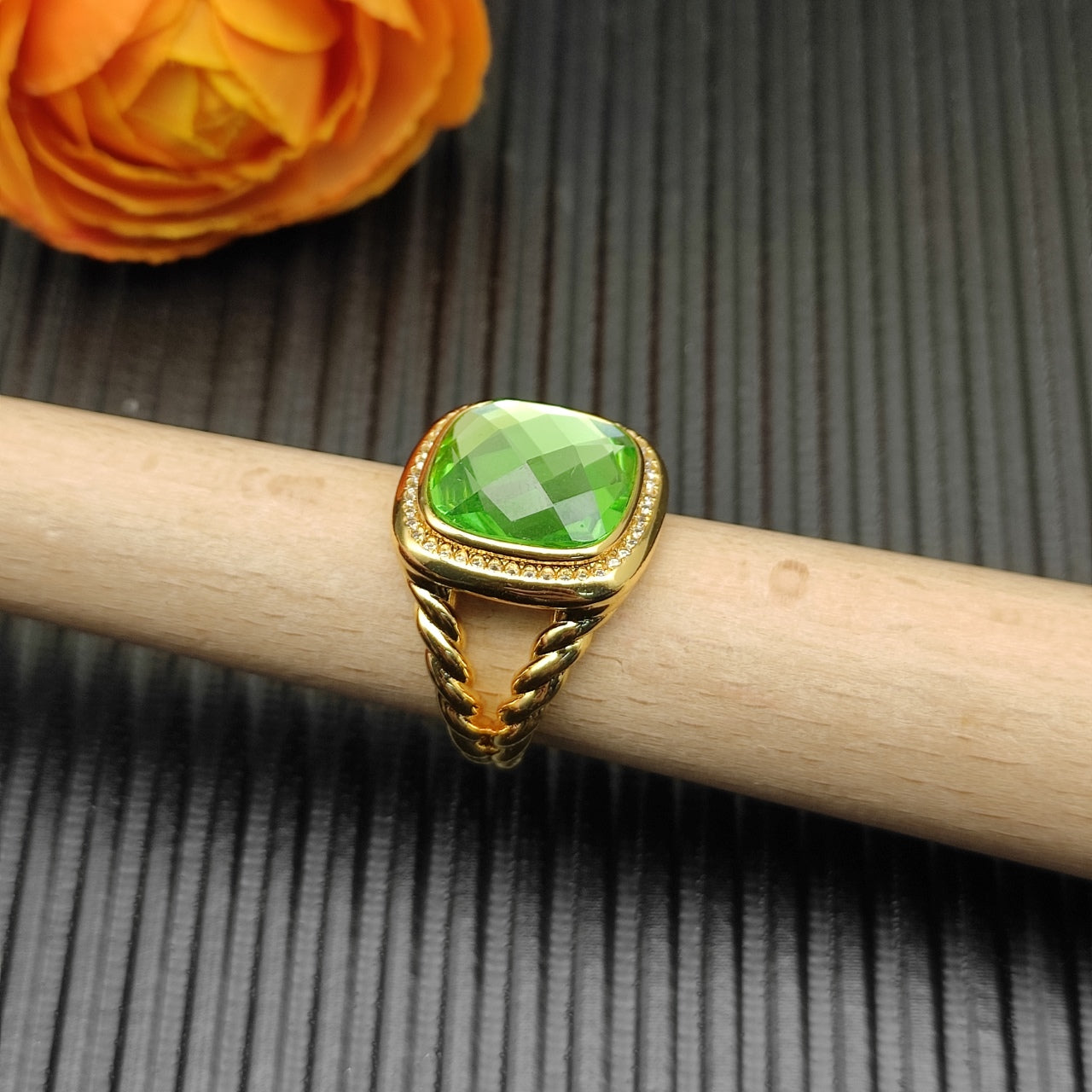 Colorful Crystal Square Pendant Necklace & Ring Set