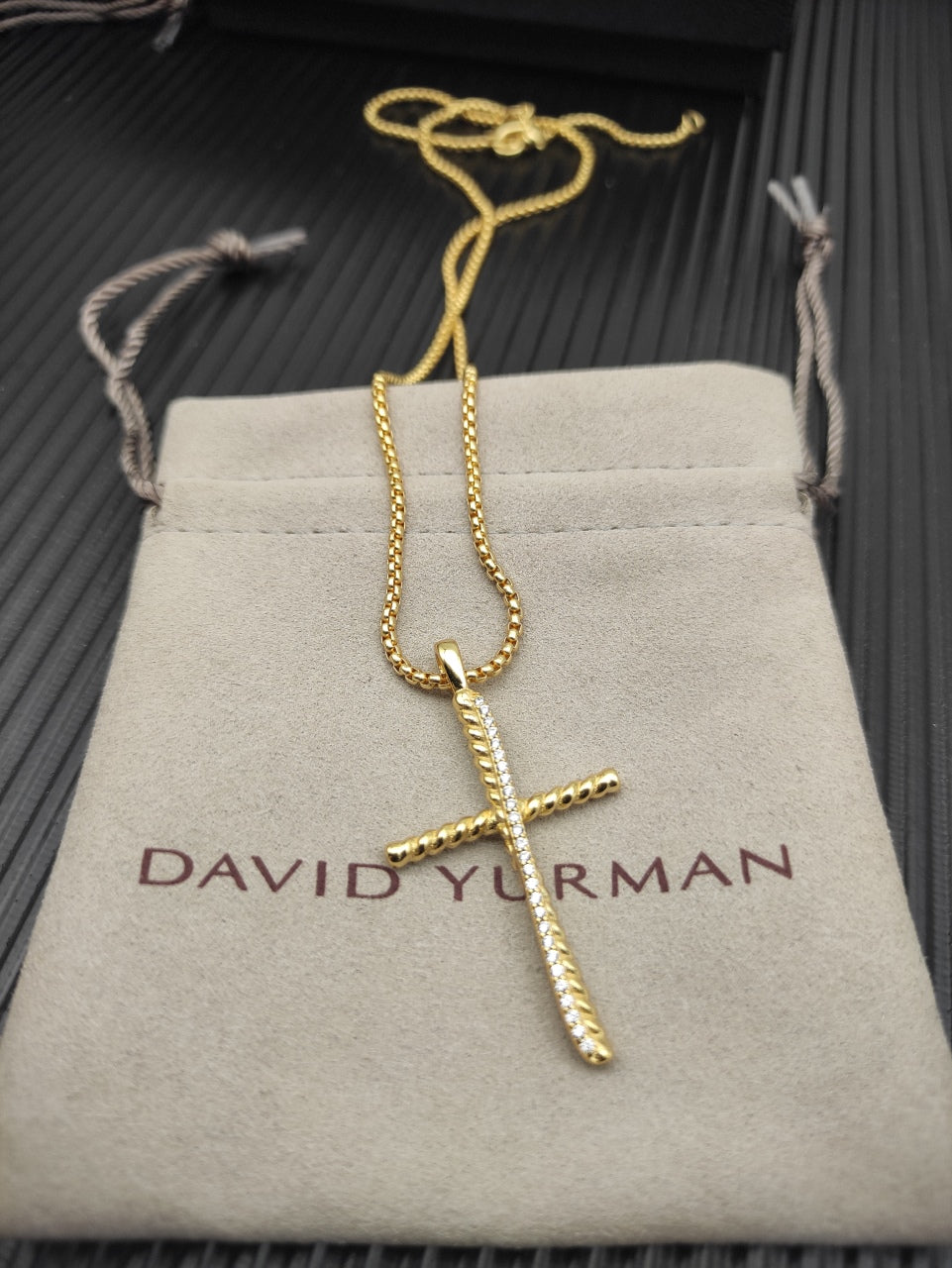 Twisted Cable Slim Cross Pendant Necklace
