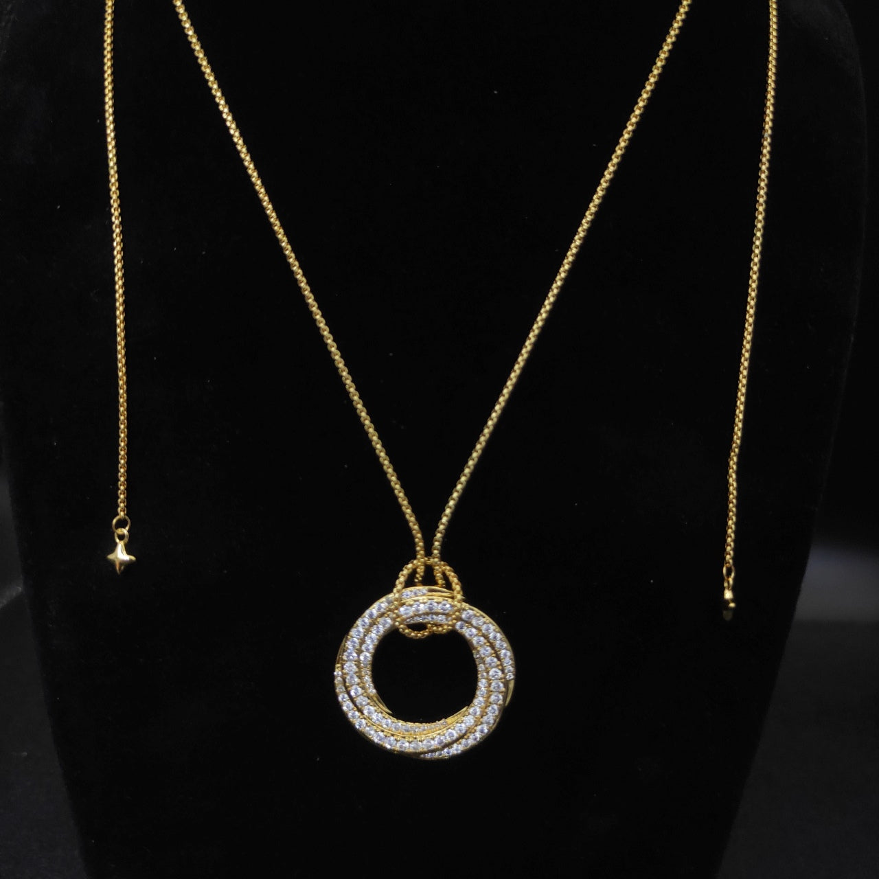 Pavé Circle Pendant Adjustable Slider Necklace