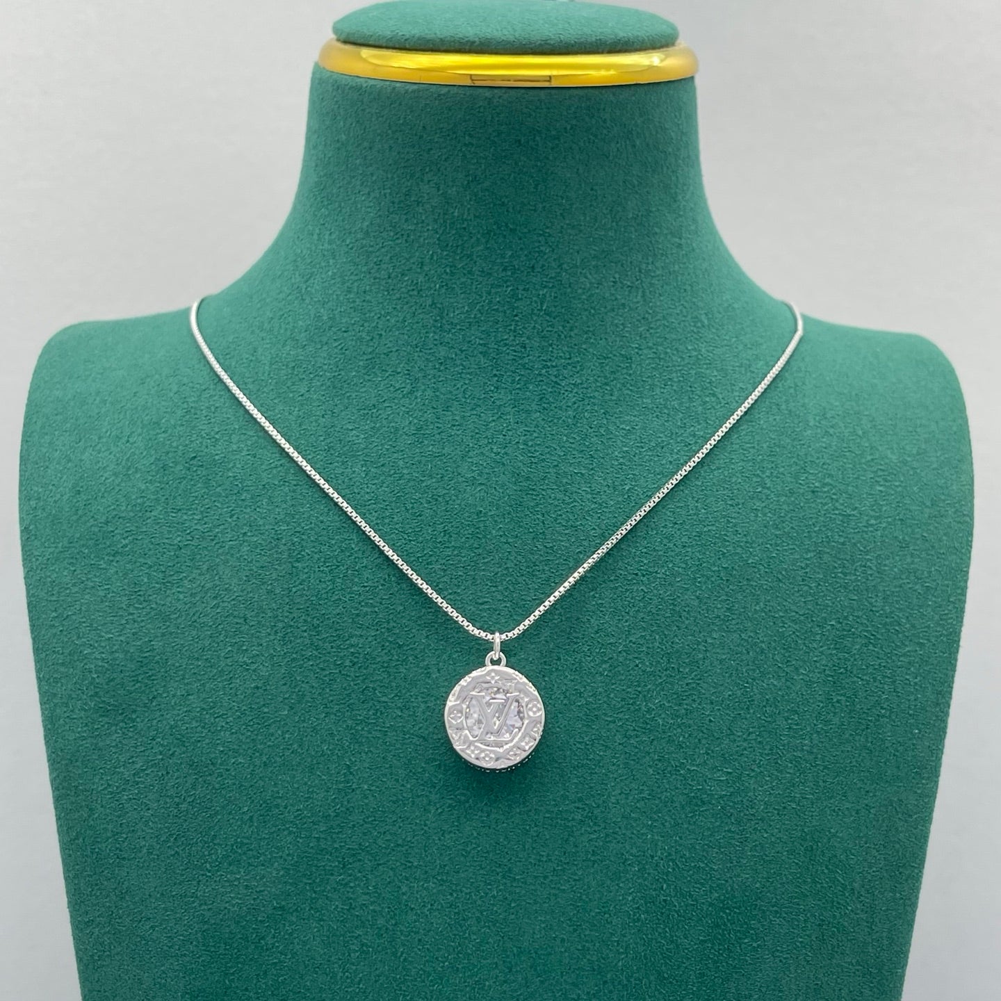 Vintage Embossed Monogram Medallion Necklace & Earring Set