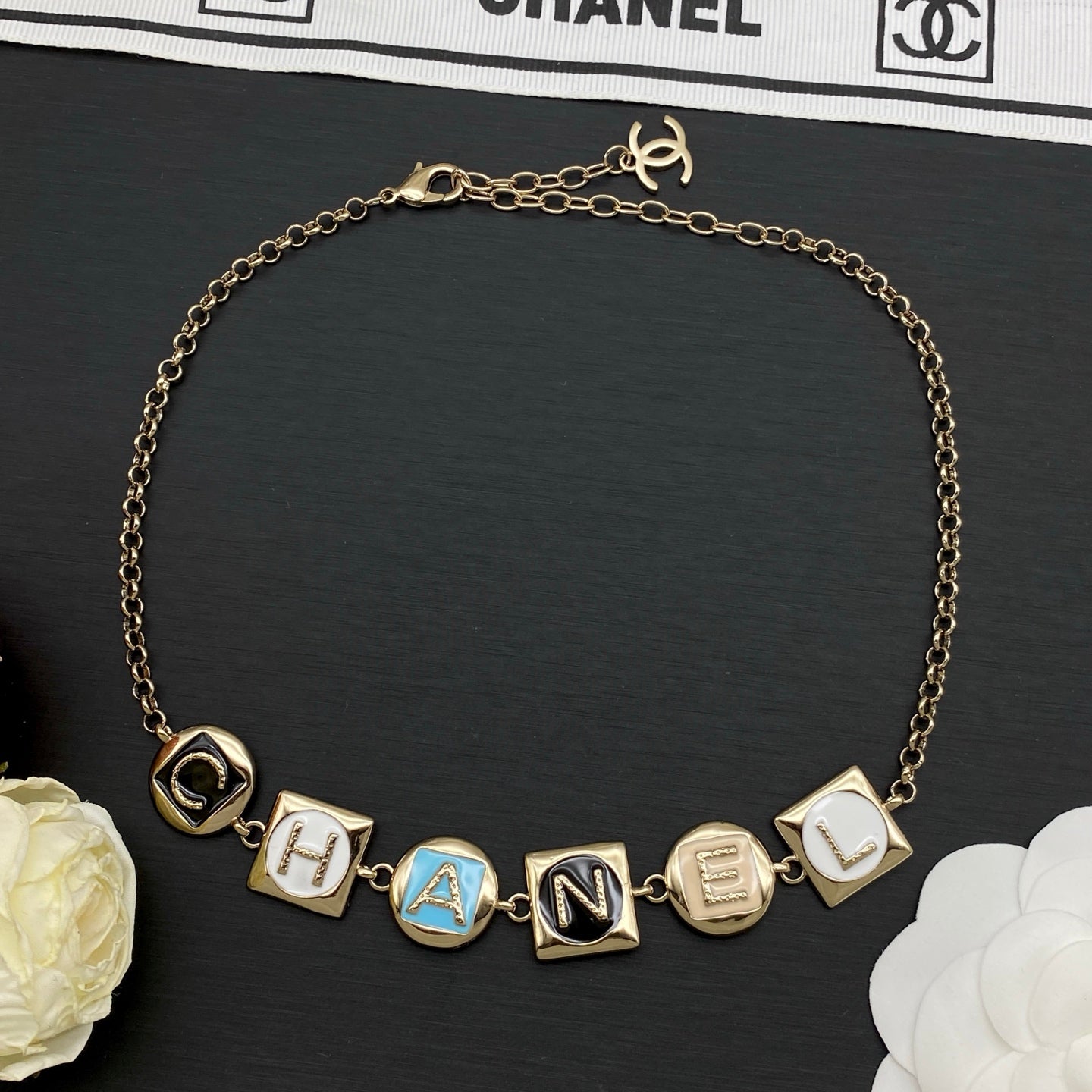 Letter Block Charm Necklace | Enamel & Crystal | Gold & Silver Tone