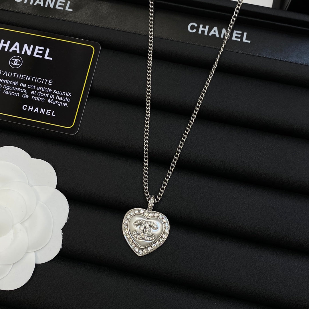 Crystal Halo Pearl Heart Pendant Necklace & Stud Earring Set