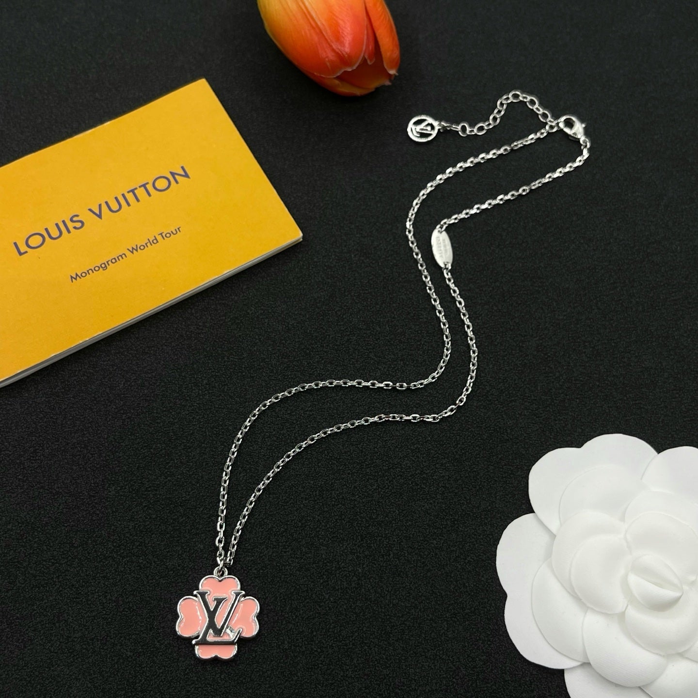 Enamel Clover Logo Pendant Necklace – Multi-Color