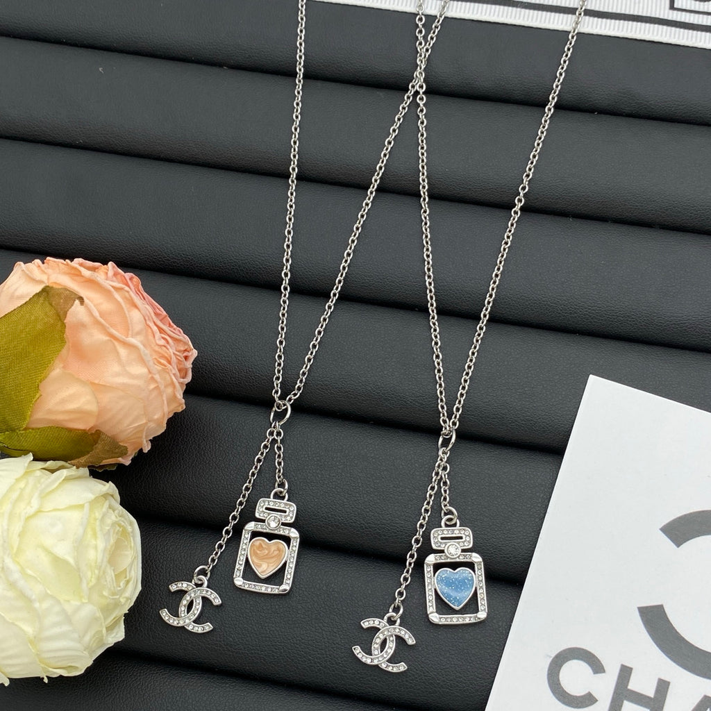 Crystal Heart Perfume Bottle Pendant Necklace