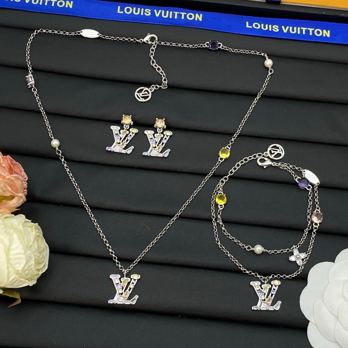Monogram Crystal Pendant Set