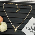 Crystal Tennis Chain Necklace | Pearl & Bezel Station Logo Drop | Gold & Silver