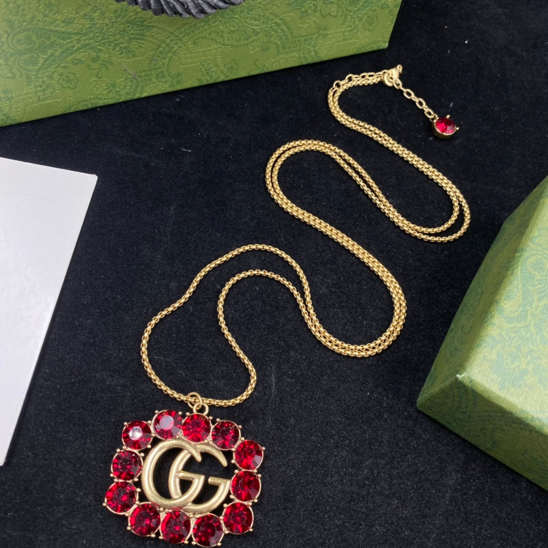 Garnet Red Gemstone Logo Square Charm Set