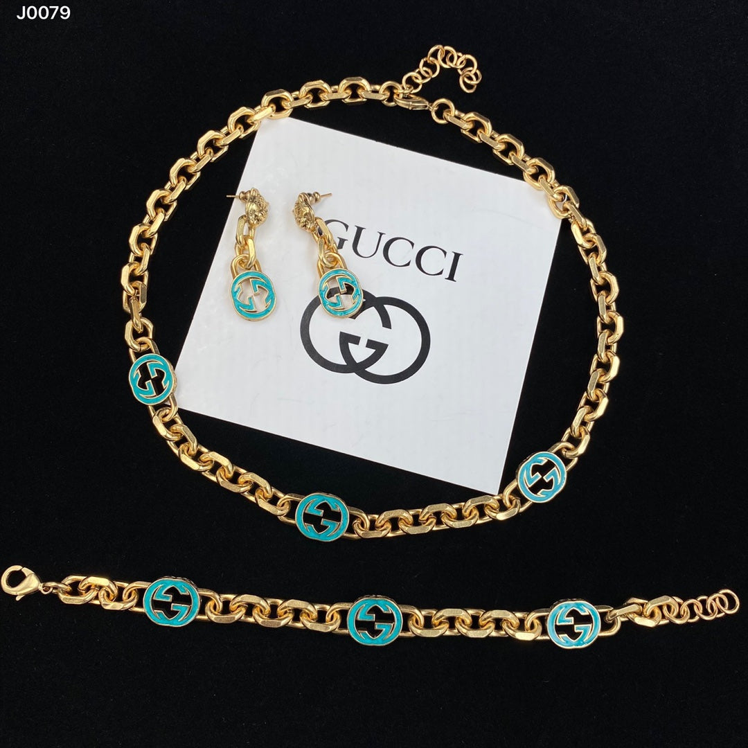 Turquoise Enamel Logo Chain Jewelry Set