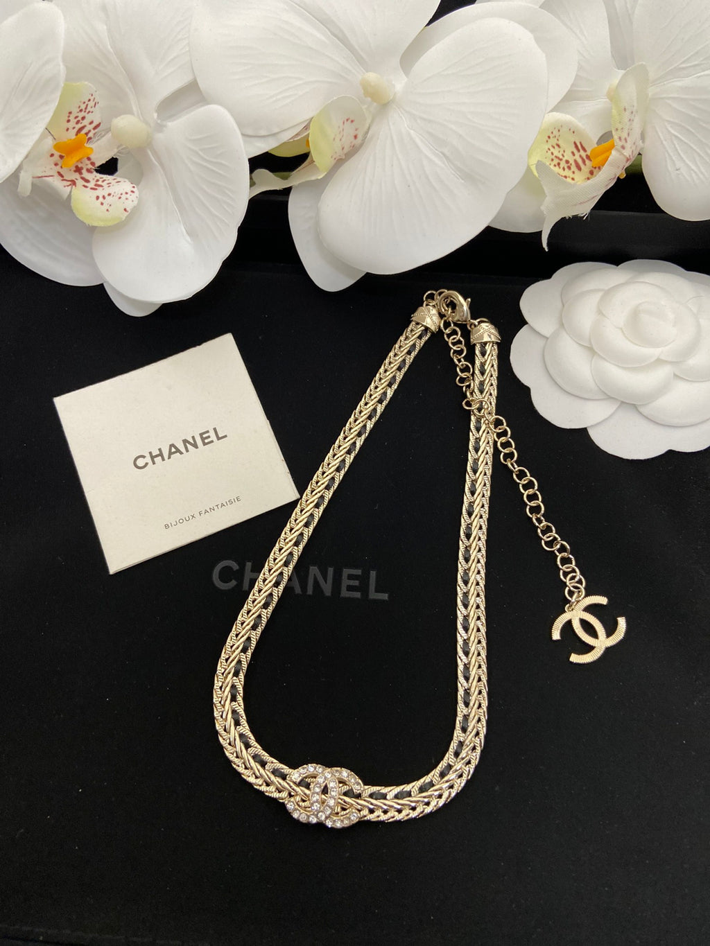 Gold Herringbone Braided Chain Necklace, Wide Mesh Cuff Bracelet & Chain Ring Set