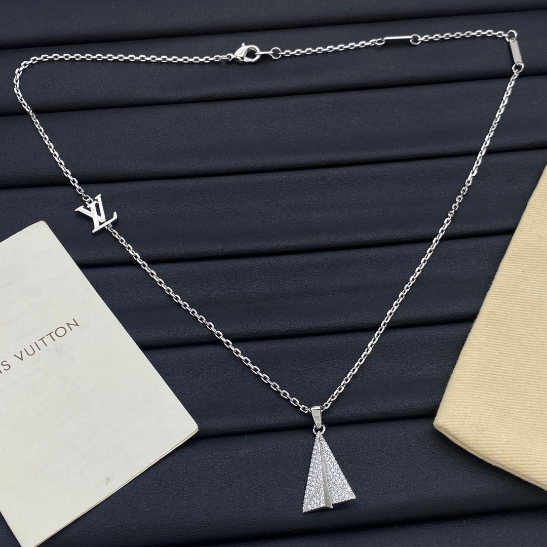 Pavé Crystal Paper Plane Pendant Cable Chain Necklace