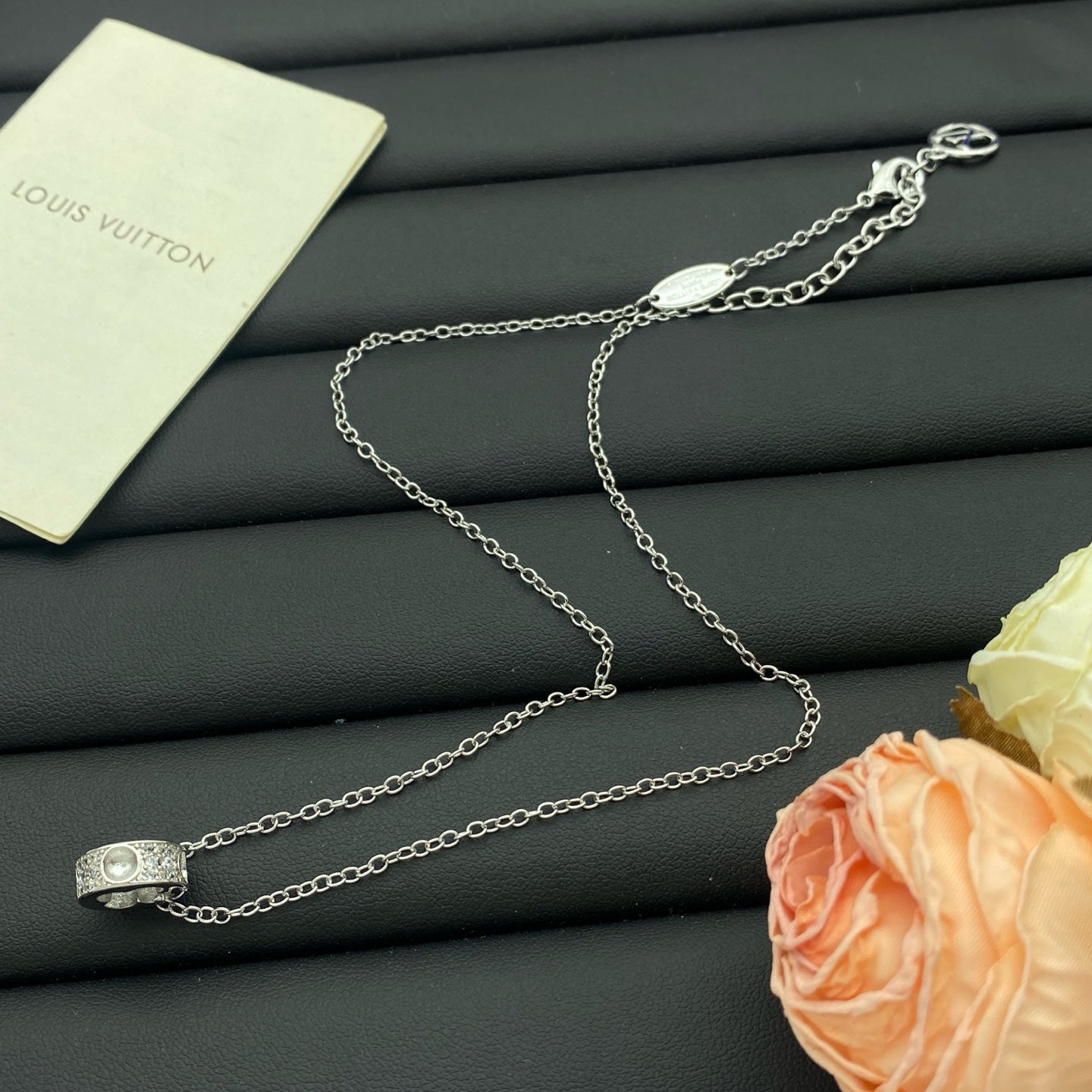 Pavé Crystal Engraved Ring Hoop Pendant Necklace
