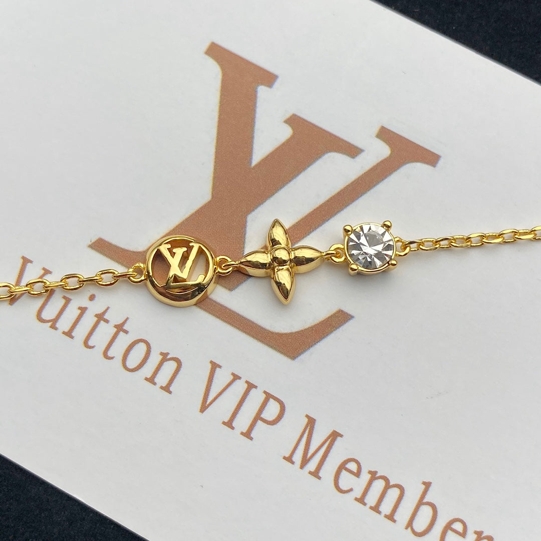 Crystal Flower & Monogram Charm Necklace & Bracelet Set