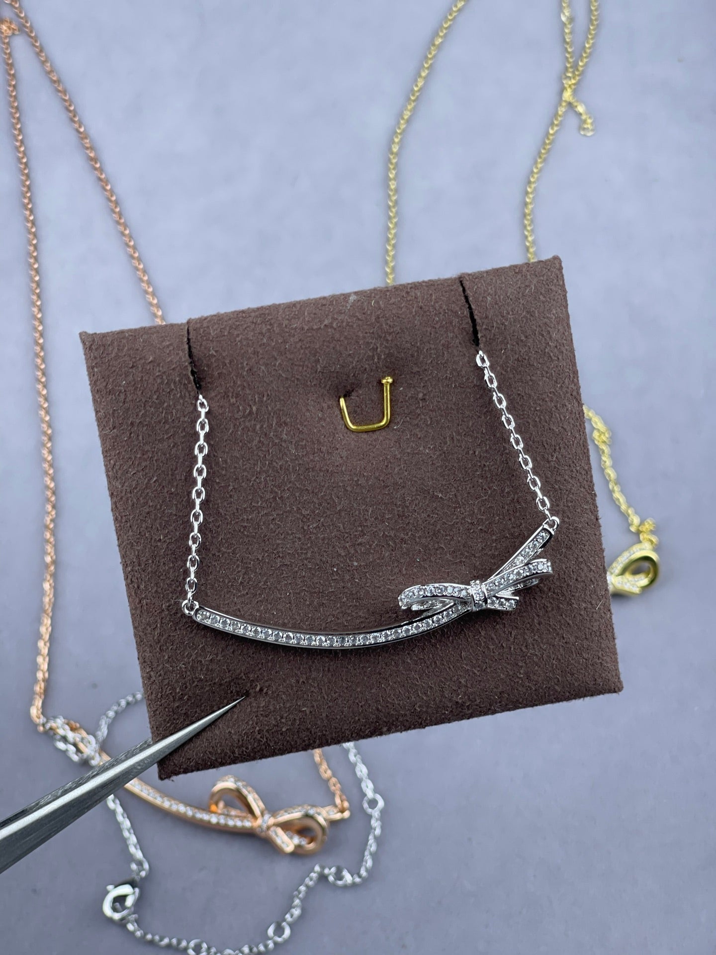 Pavé Crystal Bow Bar Pendant Necklace