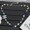 Colorful Mixed Bead CC Charm Long Necklace – Pink & Blue