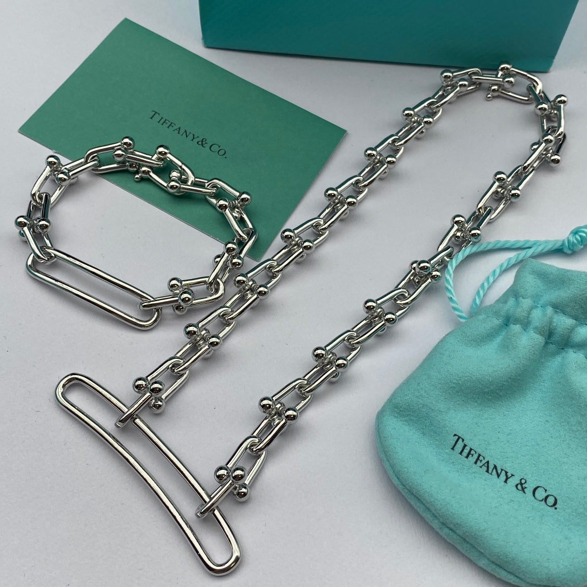 Ball Stud Rectangular Link Chain Necklace & Bracelet Set