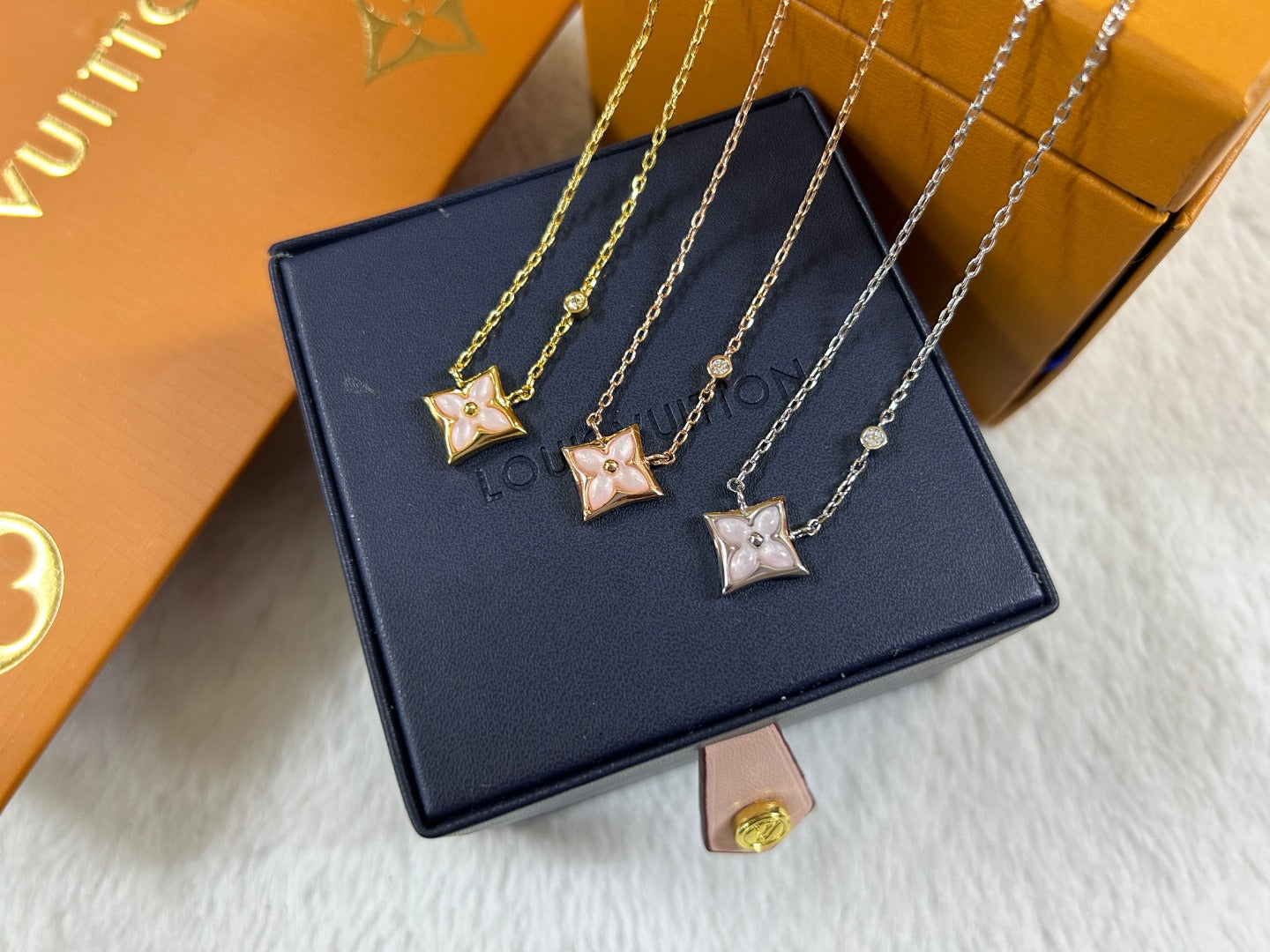 Blush Pink Shell Four-Petal Flower Pendant Necklace