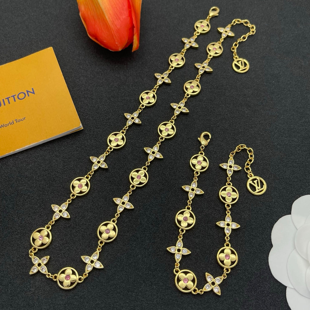 Floral Medallion Crystal Link Jewelry Set