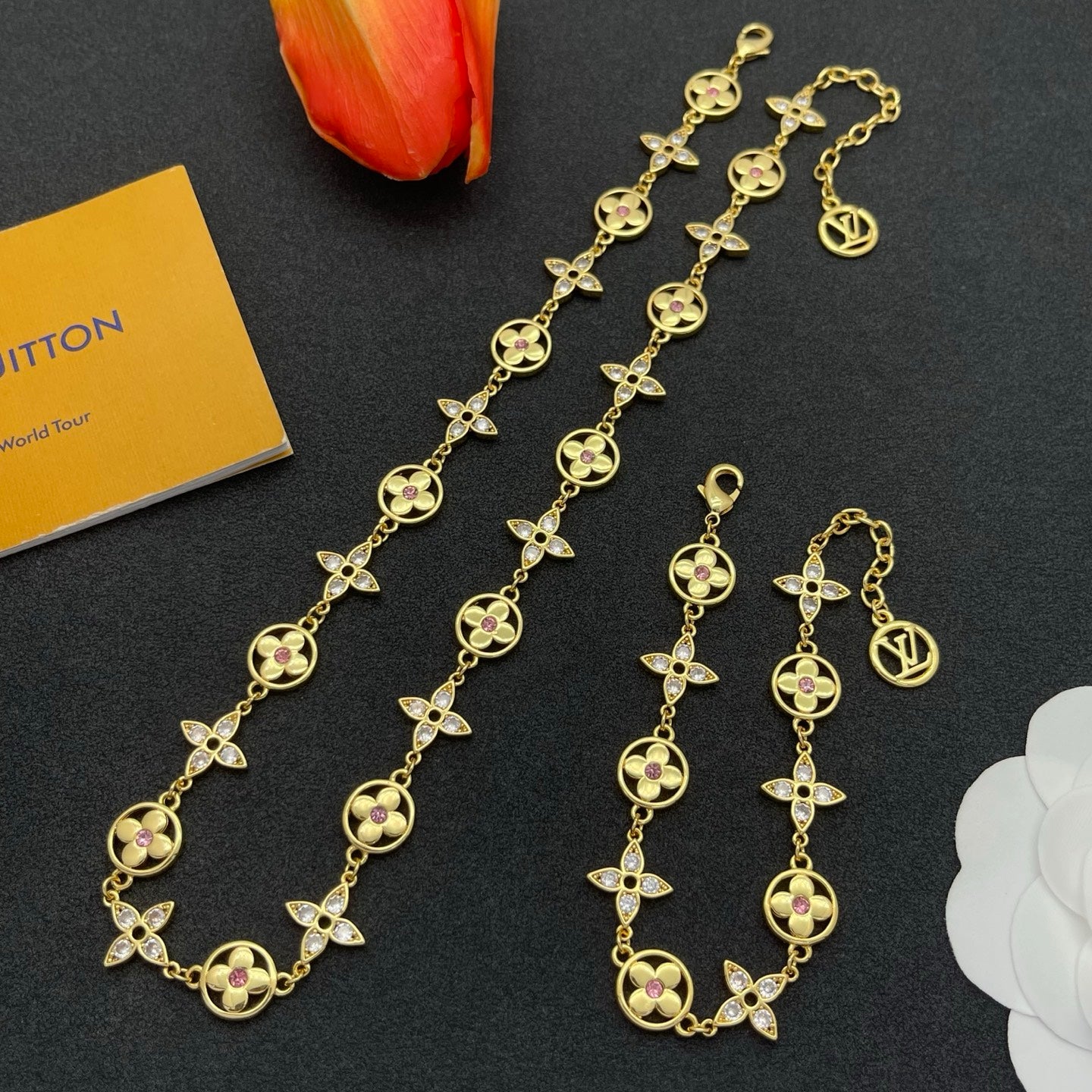 Floral Medallion Crystal Link Jewelry Set
