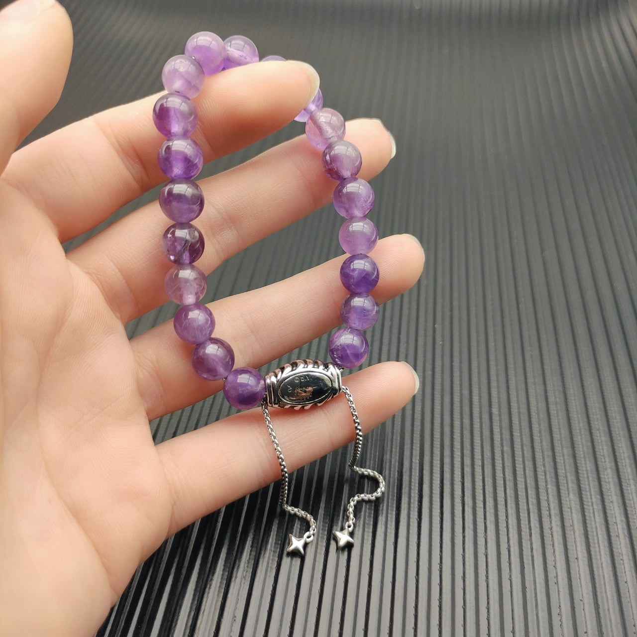 Natural Gemstone Bead Stretch Bracelet with Star Charm