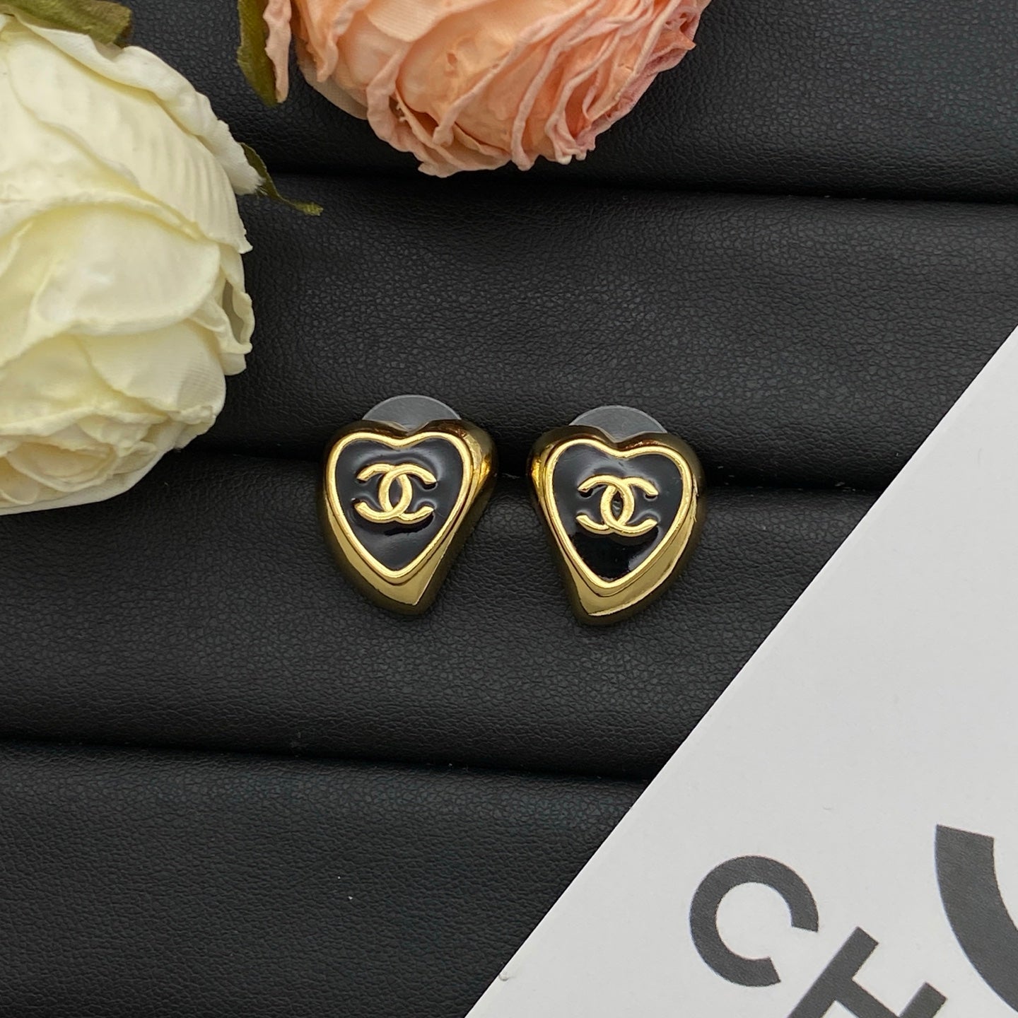 Black Enamel Heart Pendant Necklace & Earring Set