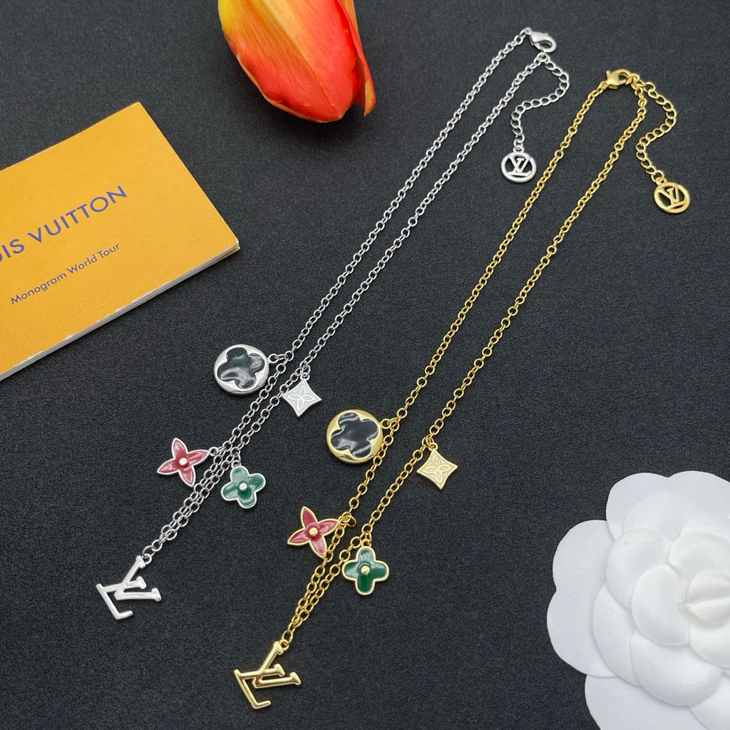 Colorful Enamel Floral Multi-Charm Necklace