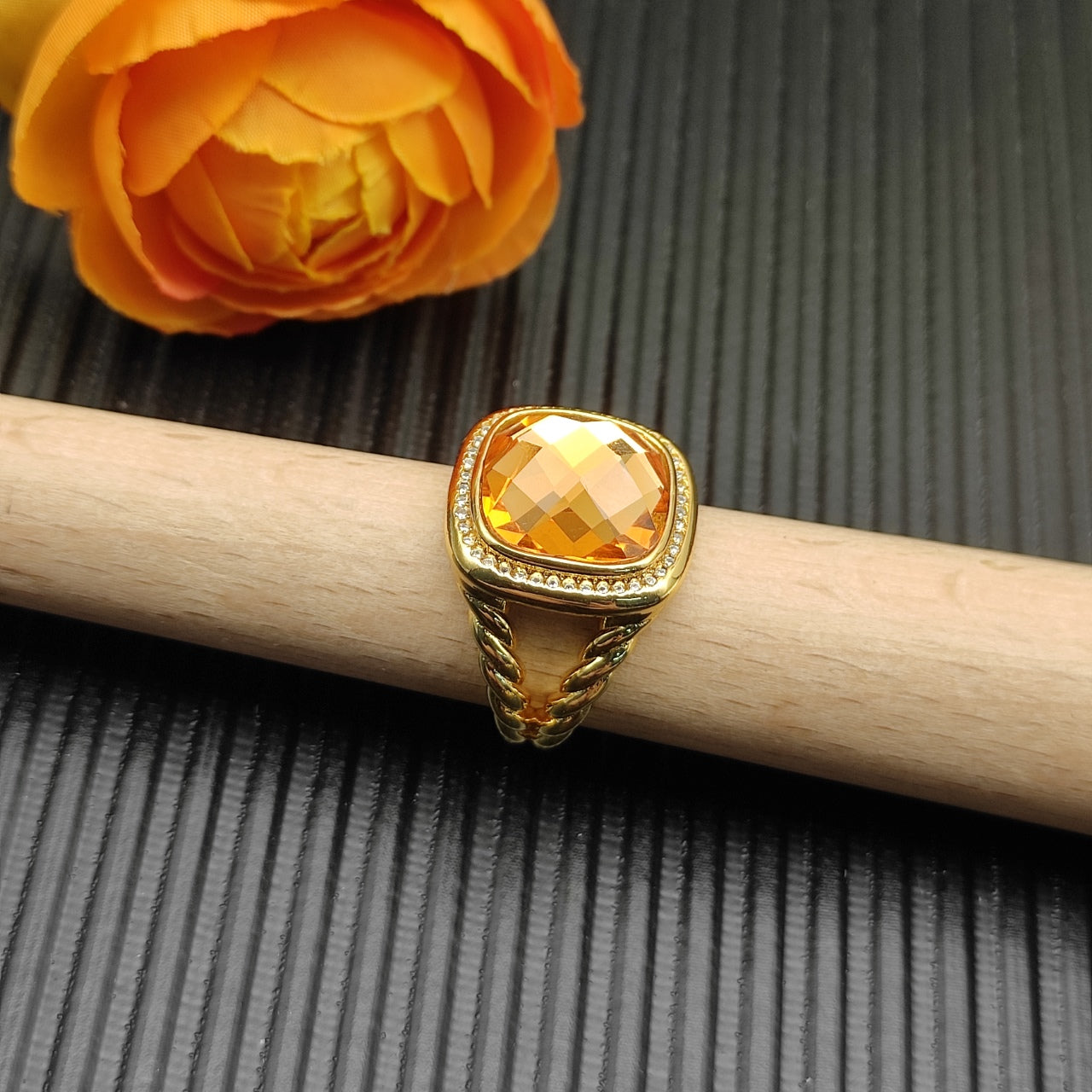 Colorful Crystal Square Pendant Necklace & Ring Set