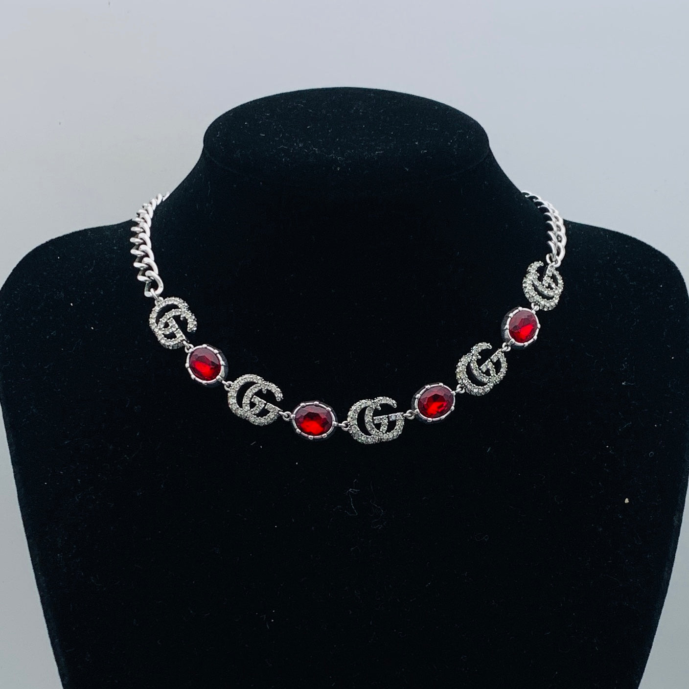 Crimson Crystal Pavé Logo Station Necklace & Bracelet Set with Drop Earrings