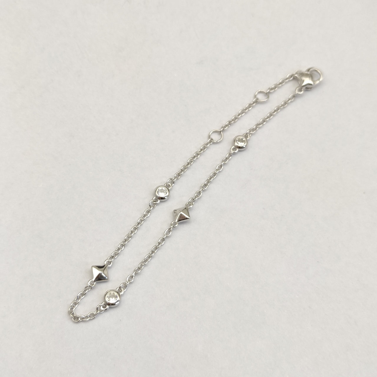 Bezel CZ & Pyramid Stud Station Chain Bracelet