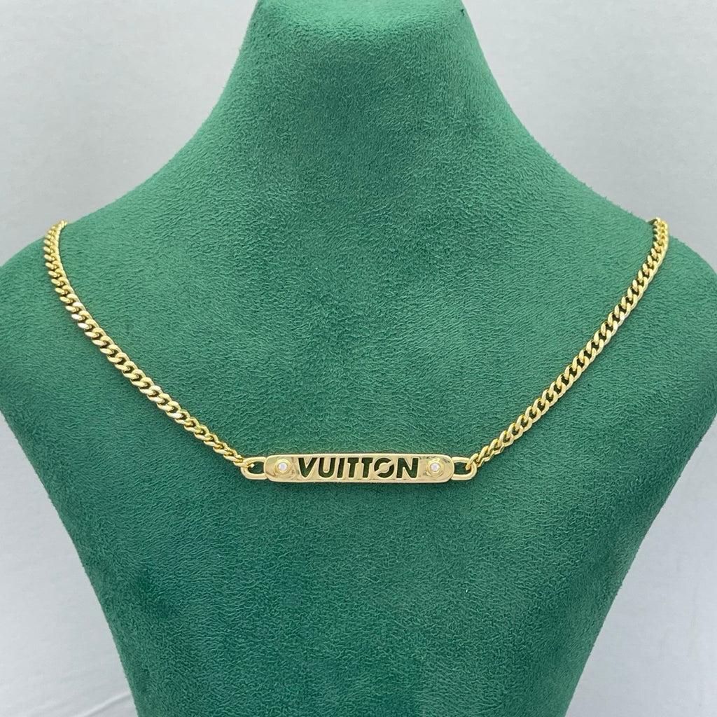 Logo Bar Curb Chain Necklace & Bracelet Set