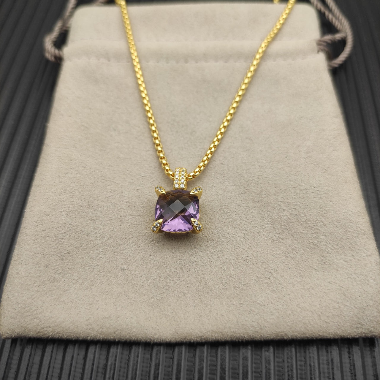 Multi-Color Crystal Cushion Prong-Set Pendant Set