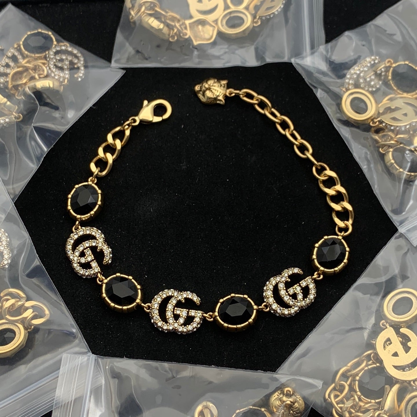 Crimson Crystal Pavé Logo Station Necklace & Bracelet Set with Drop Earrings