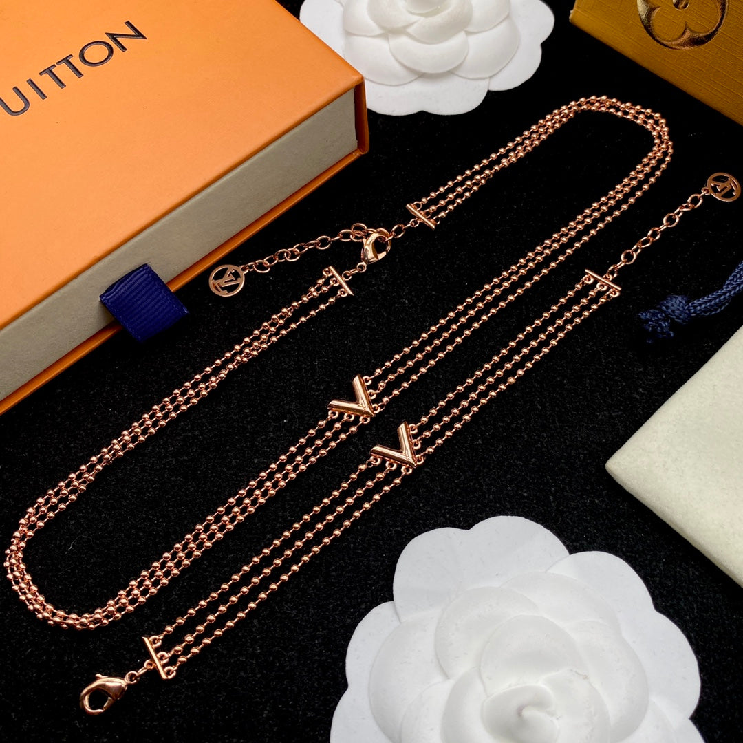 Multi-Strand Ball Chain Monogram Necklace & Bracelet Set