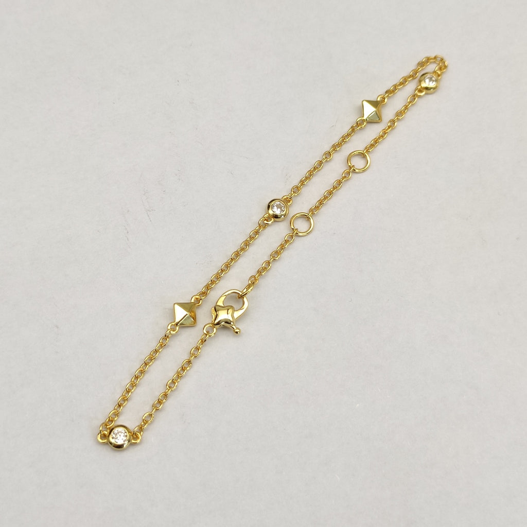Bezel CZ & Pyramid Stud Station Chain Bracelet