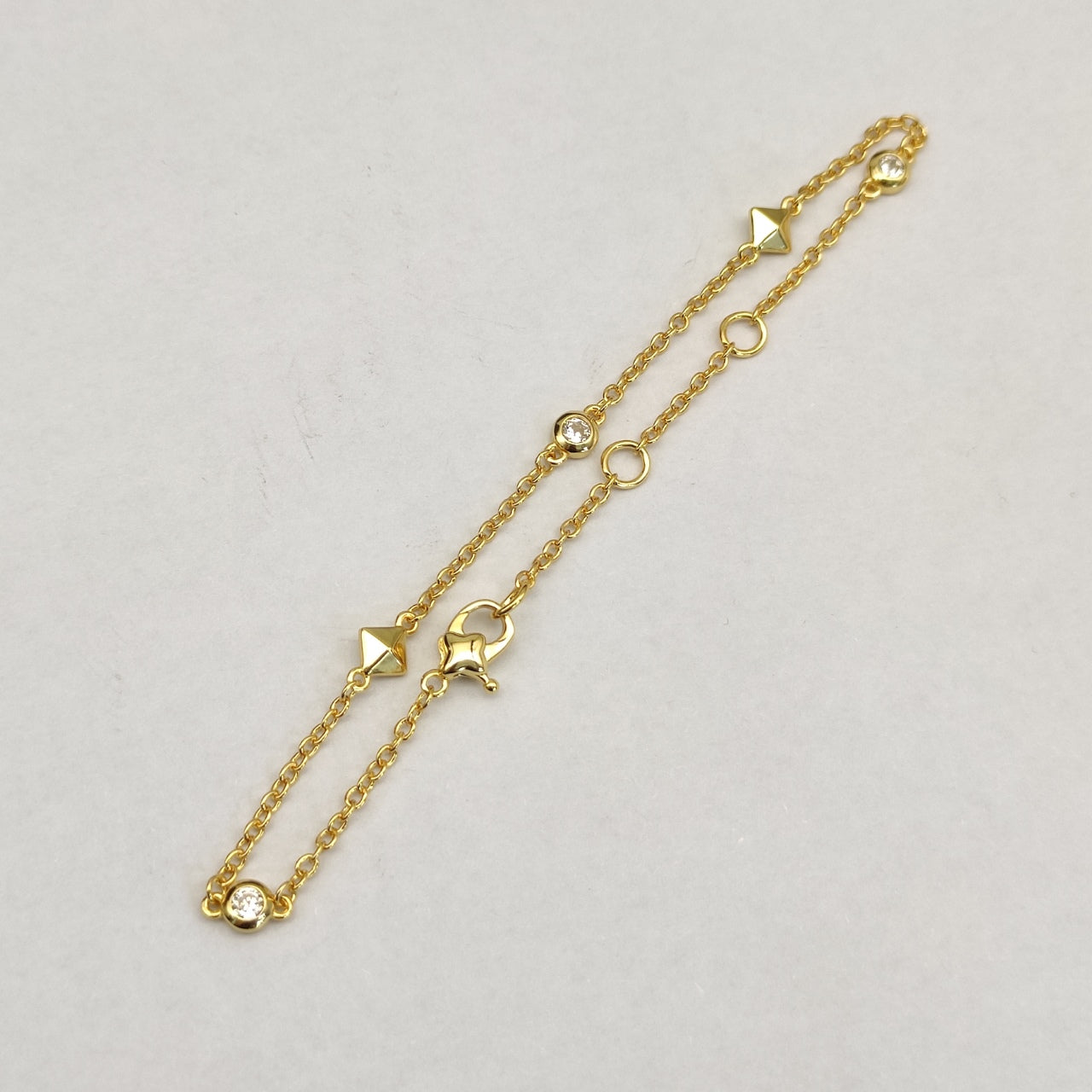 Bezel CZ & Pyramid Stud Station Chain Bracelet