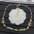 Pearl & Crystal Diamond-Link CC Charm Station Necklace – Gold & Silver