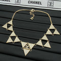 Pavé Crystal Triangle CC Station Chain Necklace – Gold & Silver