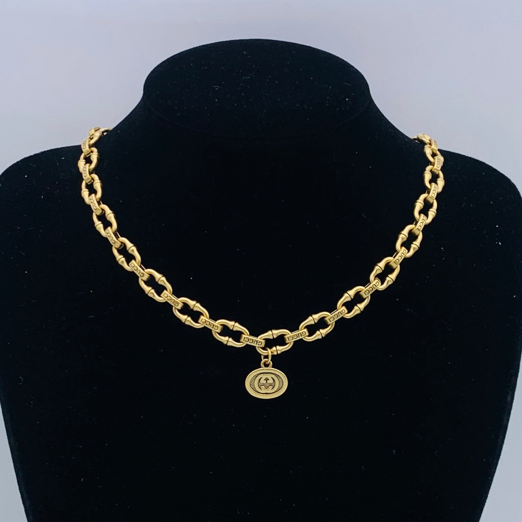 Vintage Square Link Logo Pendant Jewelry Set