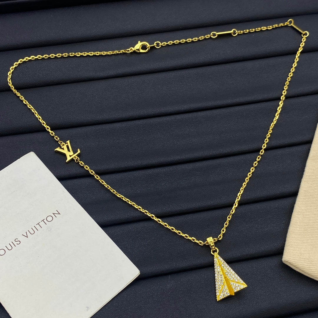 Pavé Crystal Paper Plane Pendant Cable Chain Necklace