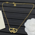 Interlocking Double Open Heart Pendant Cable Chain Necklace