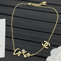 COCO Script Letter & CC Logo Double Charm Pendant Necklace – Gold & Silver