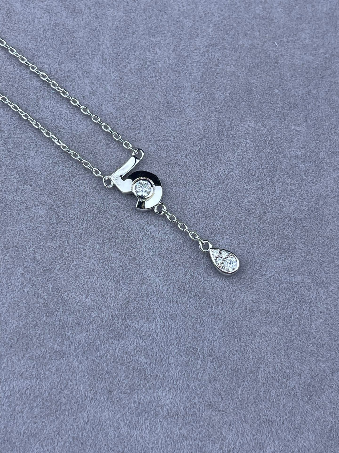 Numeric Charm Bezel Crystal Teardrop Tassel Necklace