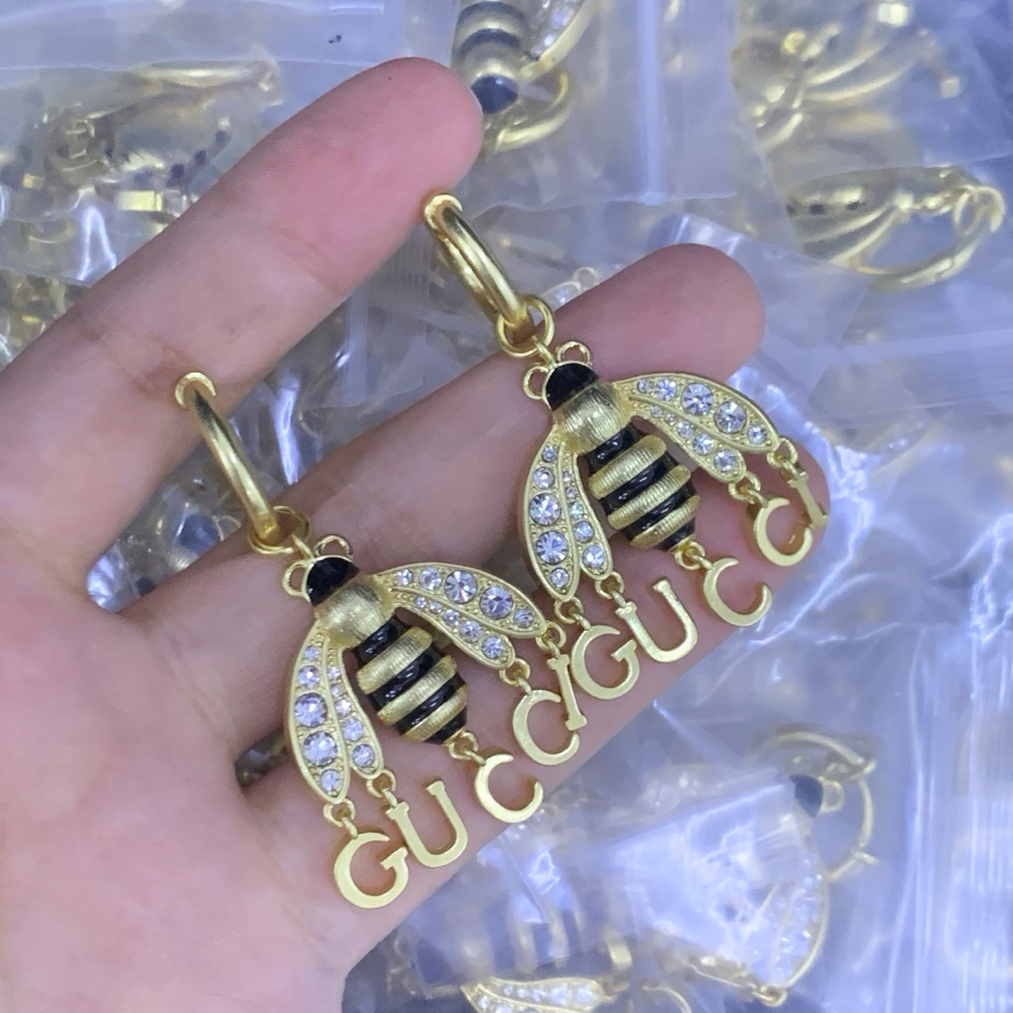 Vintage Gold Black Stripe Bee Spell-Out Logo Jewelry Set