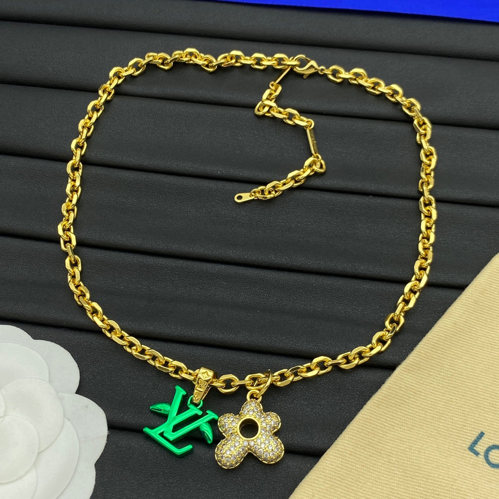 Pavé Four-Petal Flower Open Center Pendant O-Link Chain Necklace