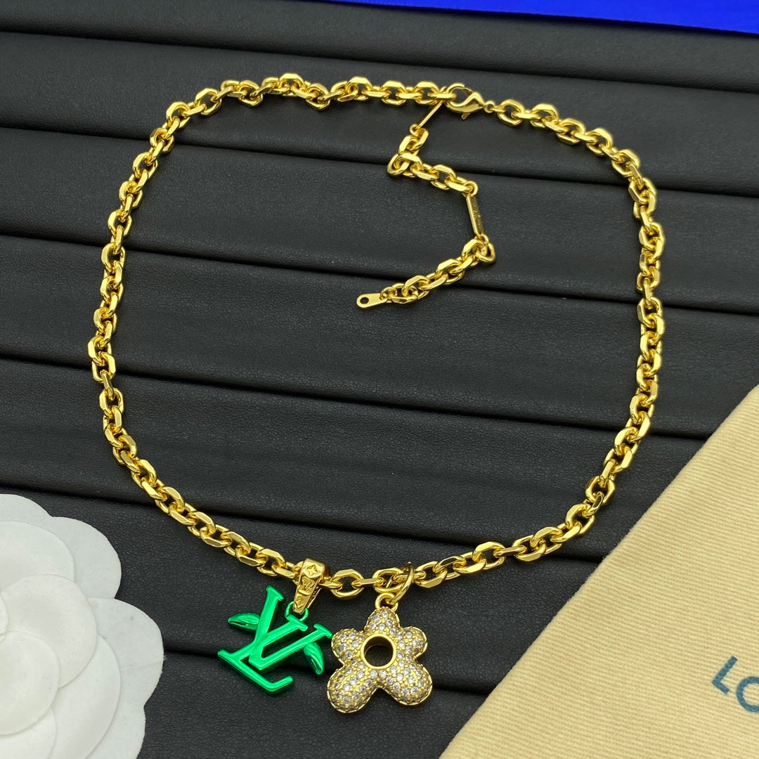 Pavé Four-Petal Flower Open Center Pendant O-Link Chain Necklace