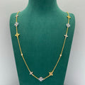 Two-Tone Floral & Star Charm Long Station Necklace