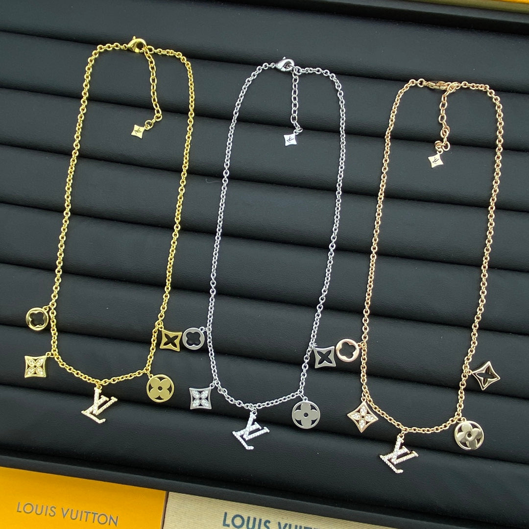 Mixed Shape Multi-Charm Dangle Station Necklace